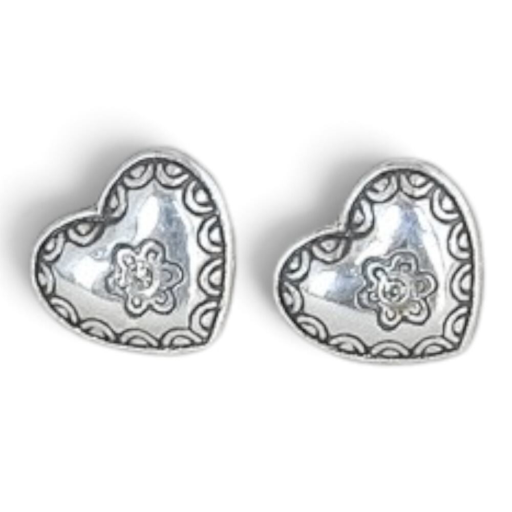 Brighton Silver Plated Heart Stud Post Earrings Rhinestone Crystal Small